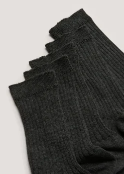 5 Pack Girls Grey Ribbed Socks (Younger 9-Older 6.5)