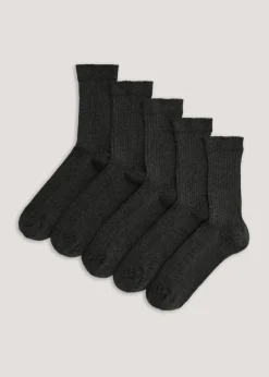 5 Pack Girls Grey Ribbed Socks (Younger 9-Older 6.5)