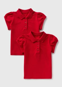 2 Pack Girls Red Polo Shirts (3-13yrs)
