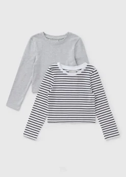 2 Pack Girls Stripe Long Sleeve T-Shirts (7-15yrs)
