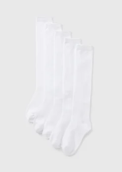 5 Pack Girls White Diamond Socks (Younger 6-Older 5.5)