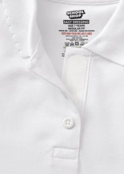 2 Pack Girls White Easy Dressing Polo Shirts (3-13yrs)