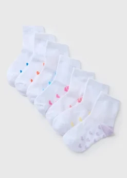 7 Pack Girls White Heart Socks