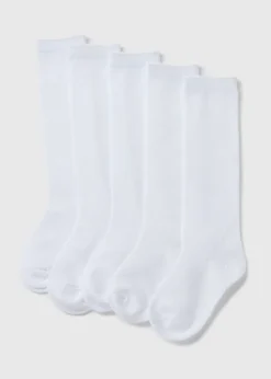 5 Pack Girls White Knee High Socks (Younger 6-Older 5.5)