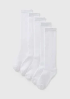 5 Pack Girls White Knee Length Socks (Younger 6-Older 6.5)
