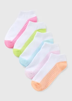 5 Pack Girls White Stripe Trainer Socks (Younger 6-Older 6.5)