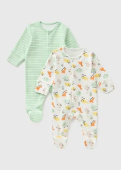 2 Pack Green Dino Sleepsuits (Newborn-23mths)