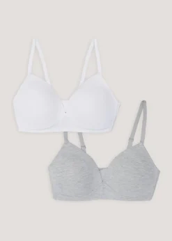 2 Pack Grey & White Non Wired Padded Bralettes