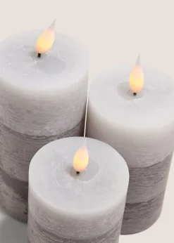 3 Pack Grey LED Pillar Candles