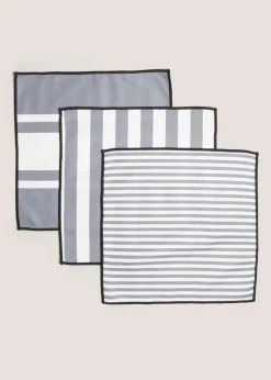 3 Pack Grey Striped Microfibre Cloths (29cmx29cm)