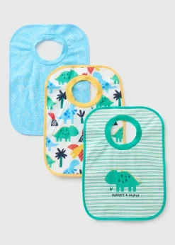3 Pack Kids Blue Dino Bibs