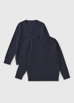 2 Pack Kids Navy V Neck School Jumper (4-13yrs)