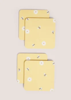 4 Pack Light Yellow Daisy Bee Cork Coasters