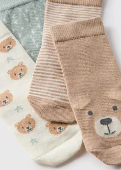 4 Pack Multicolour Bear Socks (Newborn-23mths)