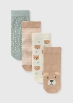 4 Pack Multicolour Bear Socks (Newborn-23mths)