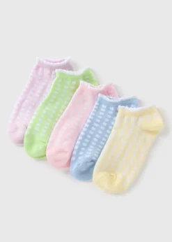 5 Pack Multicolour Gingham Trainer Socks (Younger 6-Older 6.5)