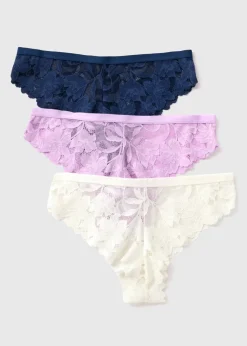 3 Pack Multicoloured Lace Brazilian Knickers