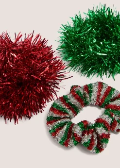 3 Pack Multicoloured Tinsel Scrunchies