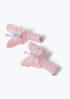 2 Pack Muse Pink Butterfly Spiral Hair Clips