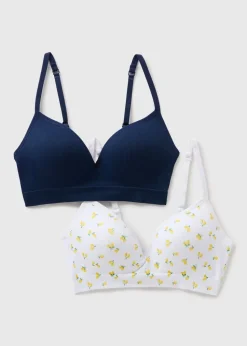 2 Pack Navy/Cream Lemon Print Bralettes