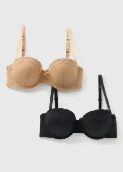 2 Pack Nude & Black Balcony Bra