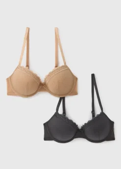 2 Pack Nude & Black T-Shirt Bras
