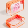 2 Pack Orange Clear Cosmetic Bag