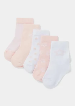 5 Pack Pink & White Baby Socks (Newborn-23mths)