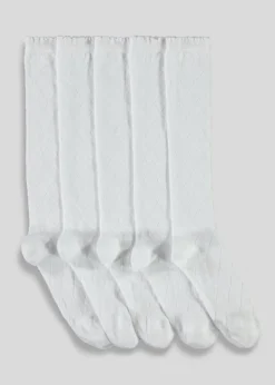 5 Pack White Diamond Knee High Socks (Younger 6-Older 6.5)