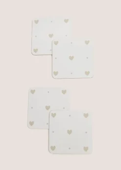 4 Pack White Heart Cork Coasters