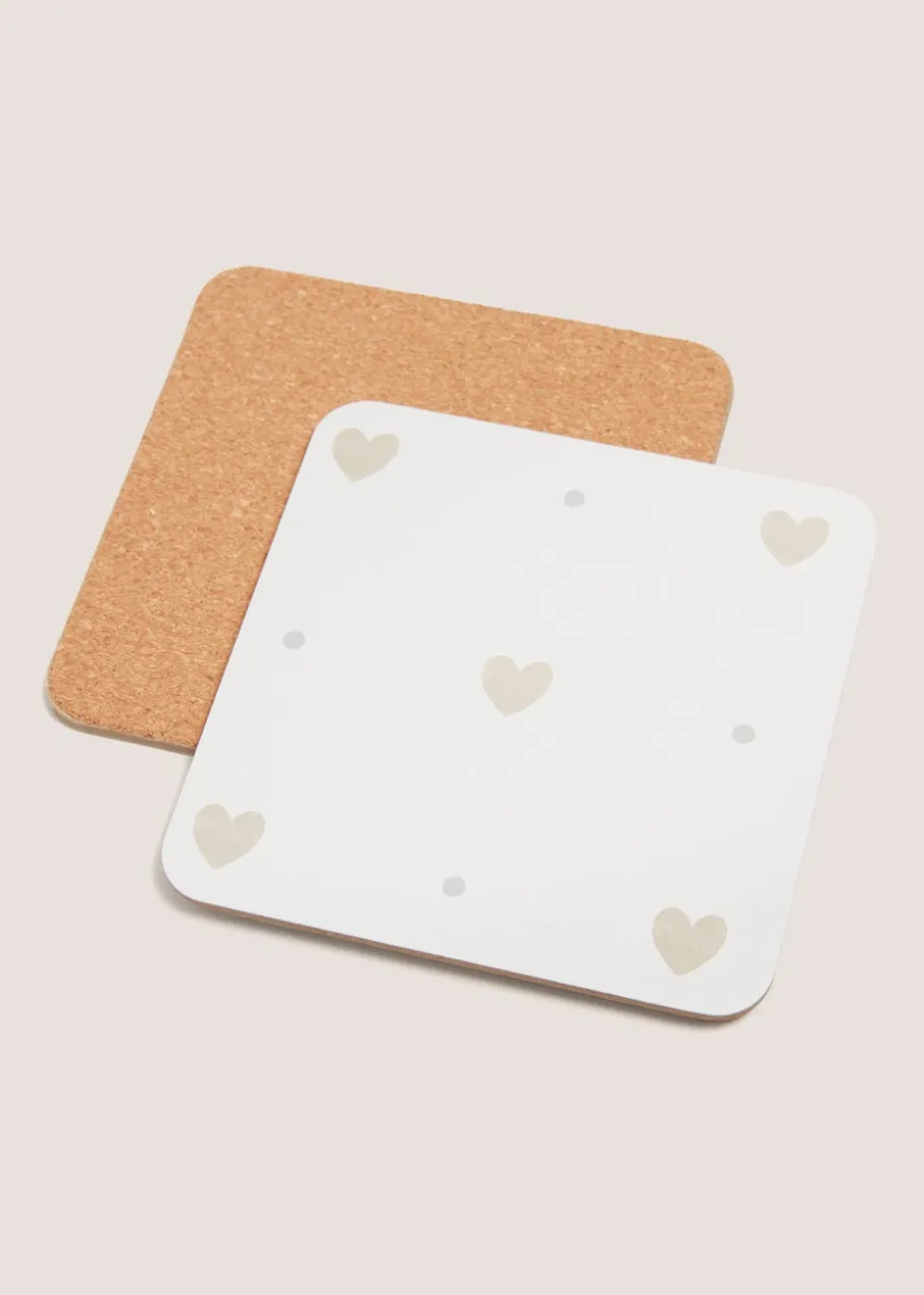 4 Pack White Heart Cork Placemats