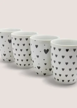 4 Pack White Heart Mugs