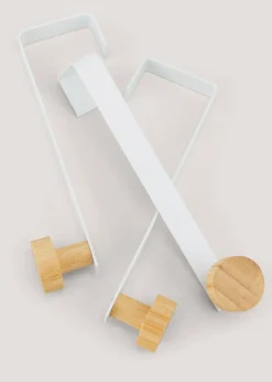 3 Pack White Metal & Bamboo Hooks (12cm x 3.5cm x 3cm)