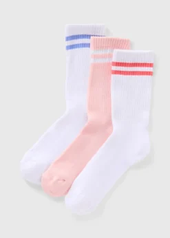 3 Pack White Stripe Sports Crew Socks