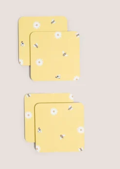 4 Pack Yellow Daisy Bee Cork Coasters