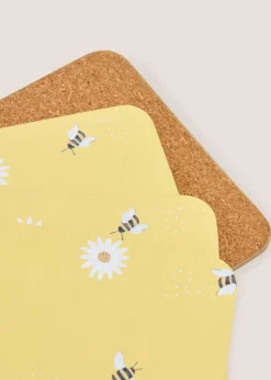 4 Pack Yellow Daisy Bee Cork Coasters