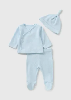 3 Piece Baby Blue Waffle Top & Trouser Set (Newborn-12mths)