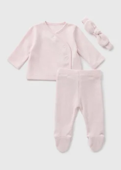 3 Piece Baby Pink Waffle Top & Legging Set (Newborn-12mths)