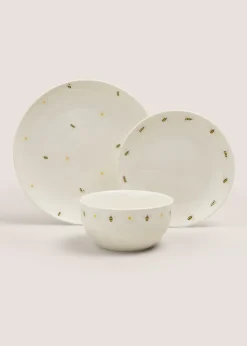 12 Piece Cream Bee & Daisy Print Dinner Set