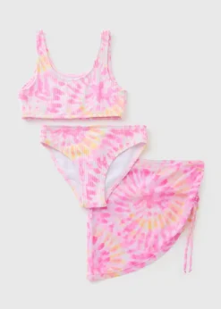 3 Piece Girls Pink Tie Dye Swim Set (6-14yrs)