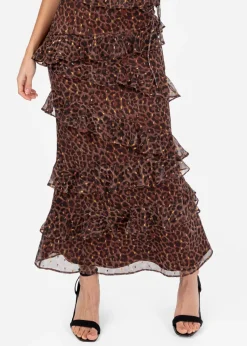 Anaya With Love Brown Animal Print Maxi Skirt