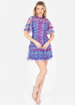 Anaya With Love Multi Coloured Abstract Watercolour Gathered Mini Dress