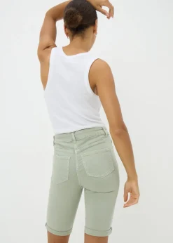 April Green Denim Knee Shorts