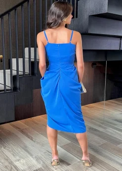 AX Paris Blue Strappy Wrap Top Gathered Skirt Midi Dress