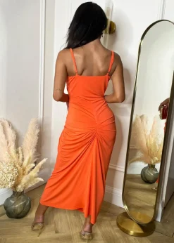 AX Paris Burnt Orange Strappy Wrap Top Knot Skirt Midi Dress