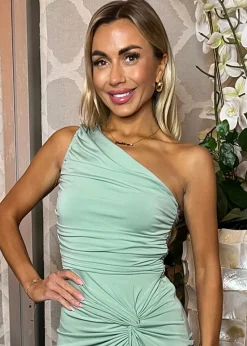 AX Paris Duck Egg One Shoulder Knot Skirt Midi Dress