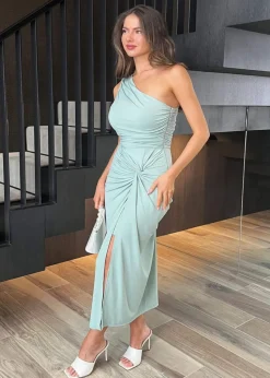 AX Paris Duck Egg One Shoulder Knot Skirt Midi Dress