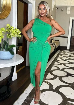 AX Paris Green One Shoulder Knot Skirt Midi Dress
