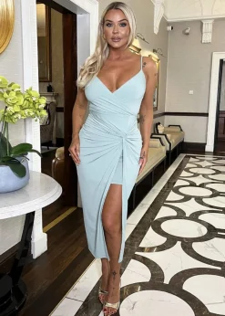 AX Paris Grey Duck Egg Strappy Wrap Top Knot Skirt Midi Dress