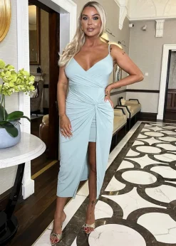 AX Paris Grey Duck Egg Strappy Wrap Top Knot Skirt Midi Dress